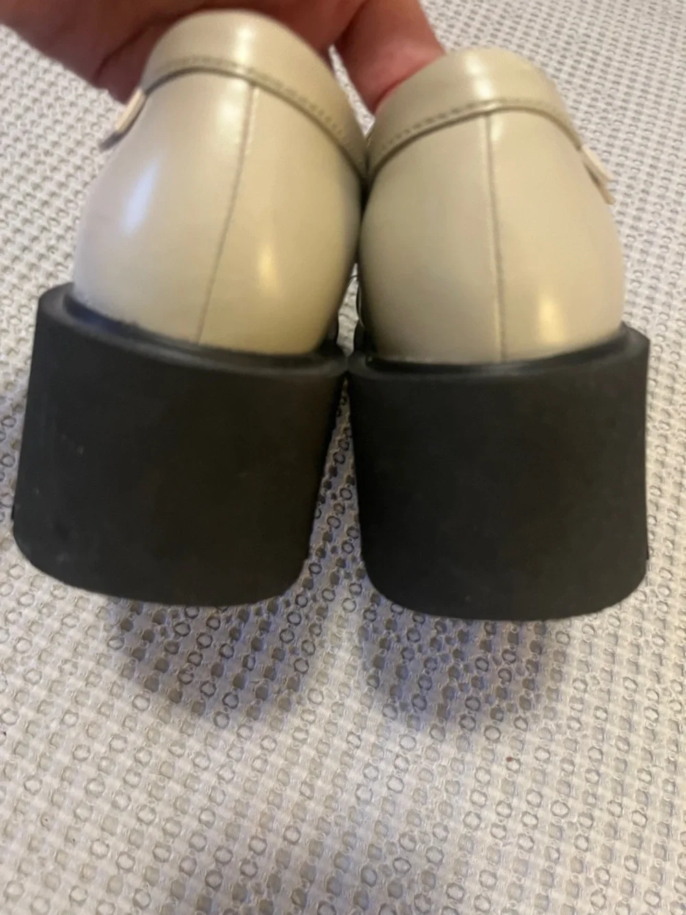 Camper Chunky Dark Cream Platform Heeled Leather Penny Loafers Black Lug Sole 37